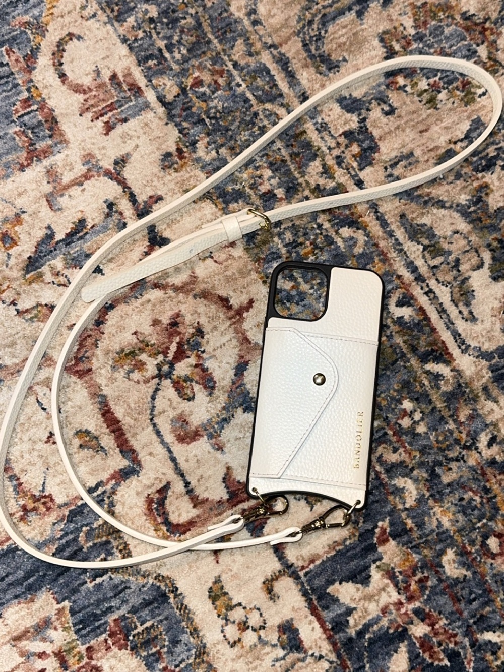Bandolier White Leather Crossbody Phone Case with Card Slot and Strap